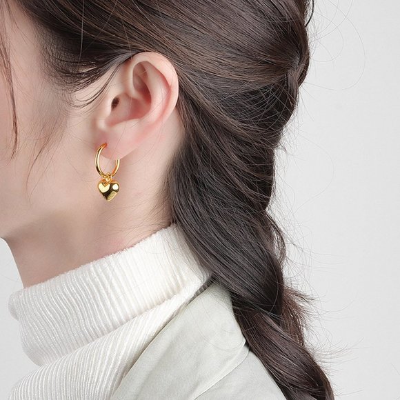 #NEW 925 Sterling Silver Heart Drop Round Hoop Earrings - Picture 3 of 10